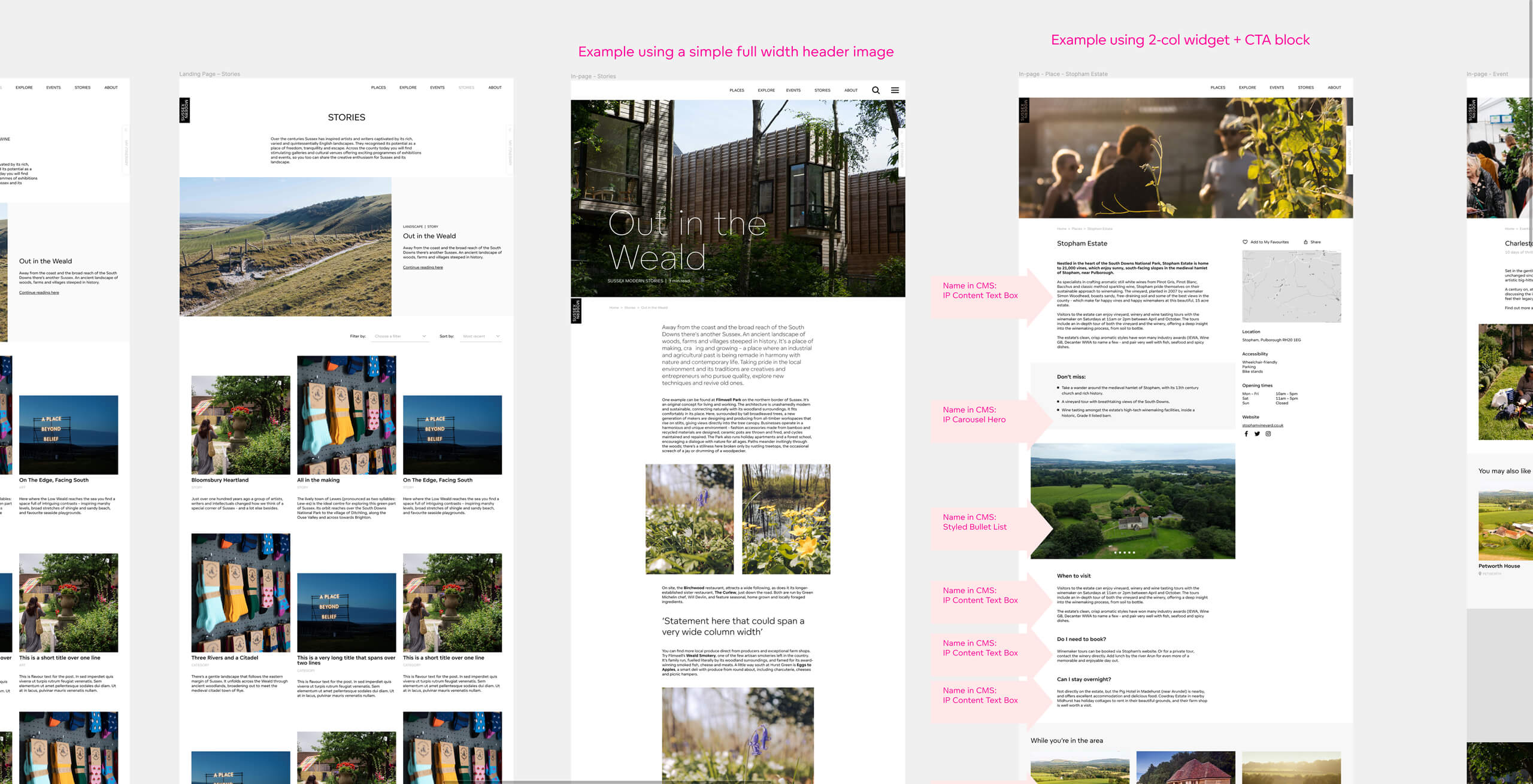 Screenshot spreads of the Sussex Modern website